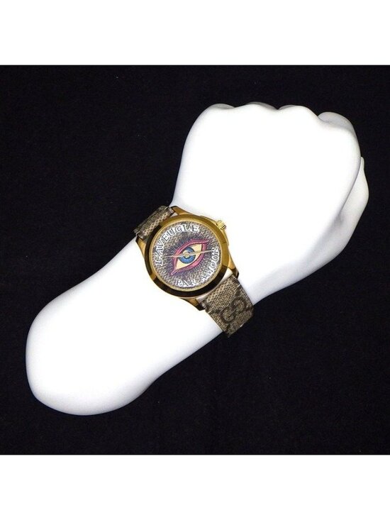 Gucci Watch Timeless 126.4 Eye Motif Beige Brown GG Supreme Dial SS